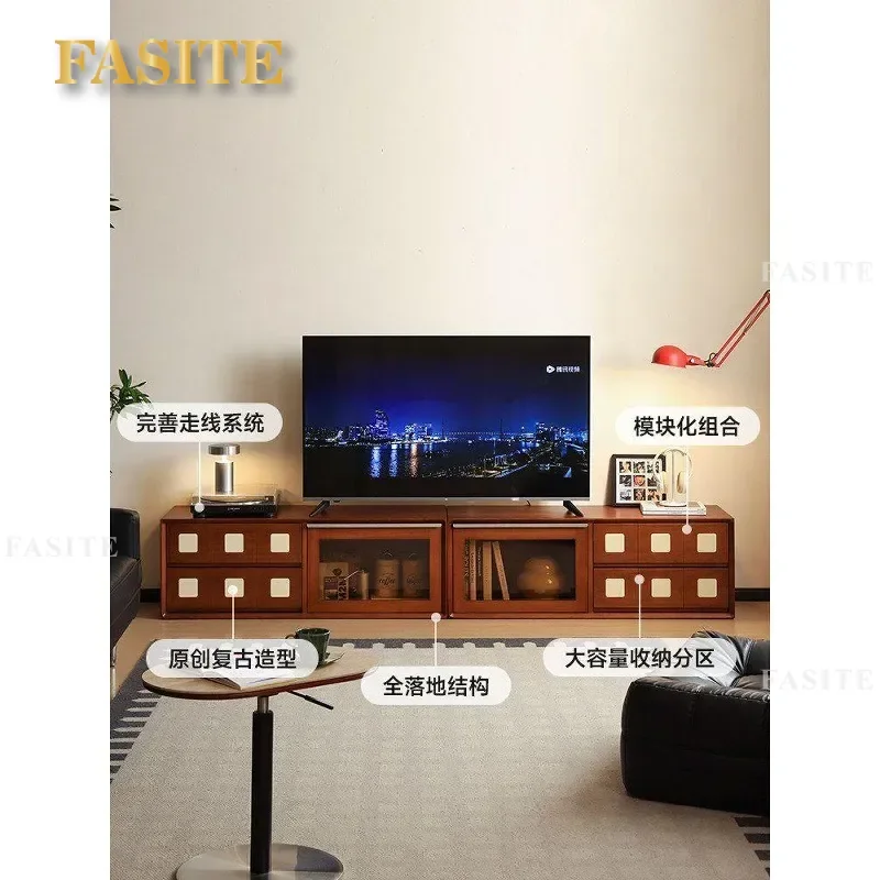 Solid Wood TV Stand Retro Media Console Cabinet Living Room Storage Unit Antique Sideboard Buffet with Drawers for Home Decor