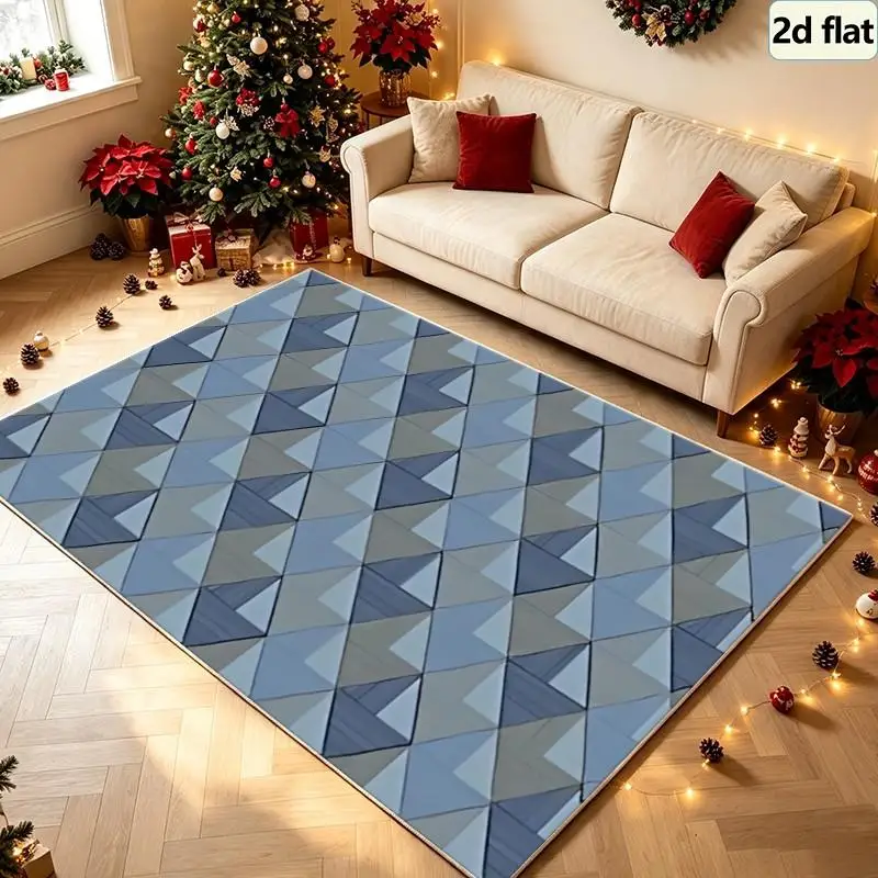 1 Piece of Blue-Gray Geometric Triangle Pattern Carpet, Soft and Comfortable, Suitable for All Seasons, Lightweight and Easy to Maintain, Home Decor, Living Room, Bedroom, Hallway, Winter, Autumn