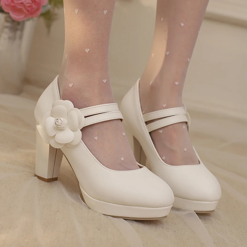 

Size 34-48 Spring New Lolita Sweet Camellia Mary Jane Shoes for Women Round Head Platform High Heels Party Princess Pumps Female