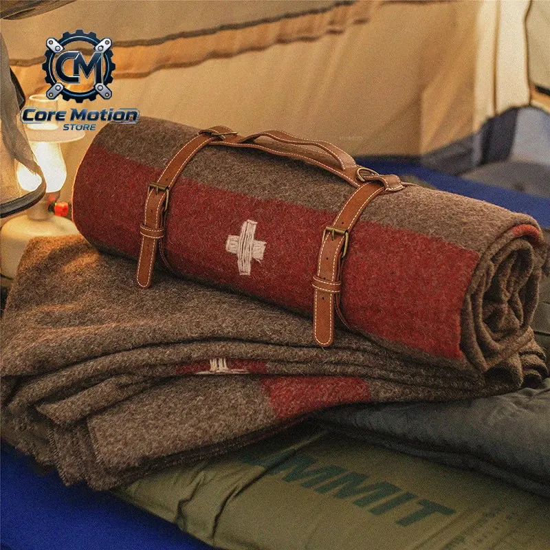 100% Pure Fleece Outdoor Spring Camping Warm Vintage Swiss Army Portable Tent Camping Blanket