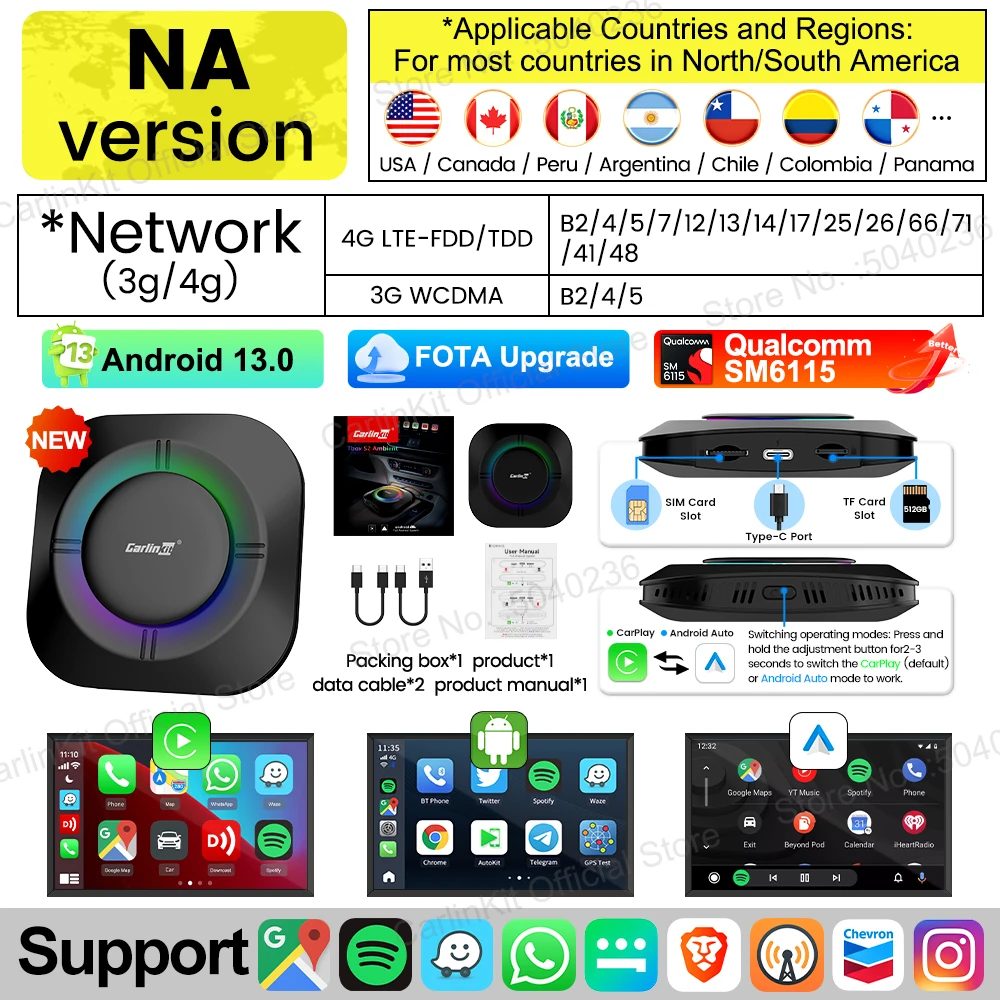 新品　CarPlay AI Box Android 13.0システム ワイヤレス 2026 新型 CarPlay AI ボックス LED Android 13 SM6115 8コア CPU 5G
