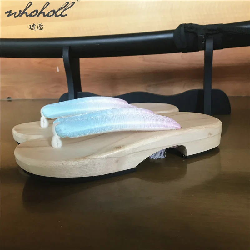 WHOHOLL Geta Summer Indoor Slippers For Women Japanese Wooden Geta Female Clogs Flip Flops Cosplay Costuems Shoes