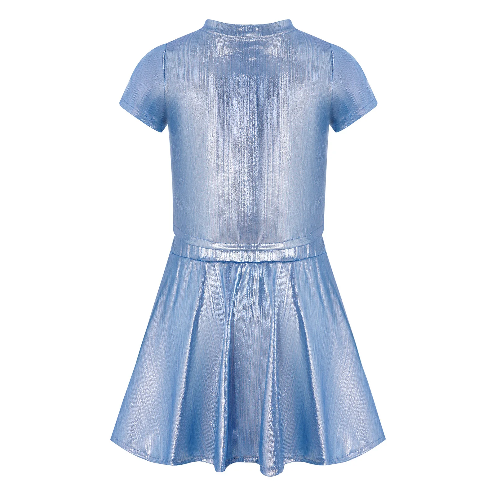 Jazz-Tanz-Hip-Hop-Sets für Kinder und Mädchen, metallisch geripptes Tanz-Outfit, kurzärmliges T-Shirt mit Rock für Bühnen-Cheerleading-Kostüme