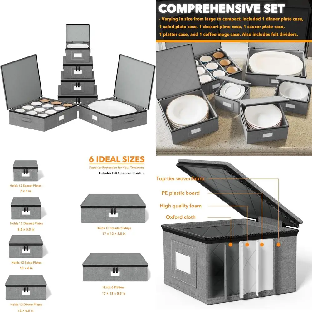 

China SpaceAid 6-Piece Storage Container Set, Stackable Durable Quilted Cases with Soft Dividers for Moving and Packing Essentia