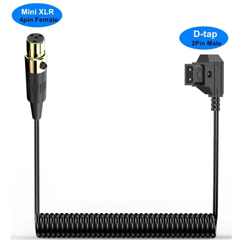 A23F-D-Tap Male To Mini XLR 4 Pin Female Coiled Power Cable For ARRI, RED Cameras High-Quality, Durable,Reliable