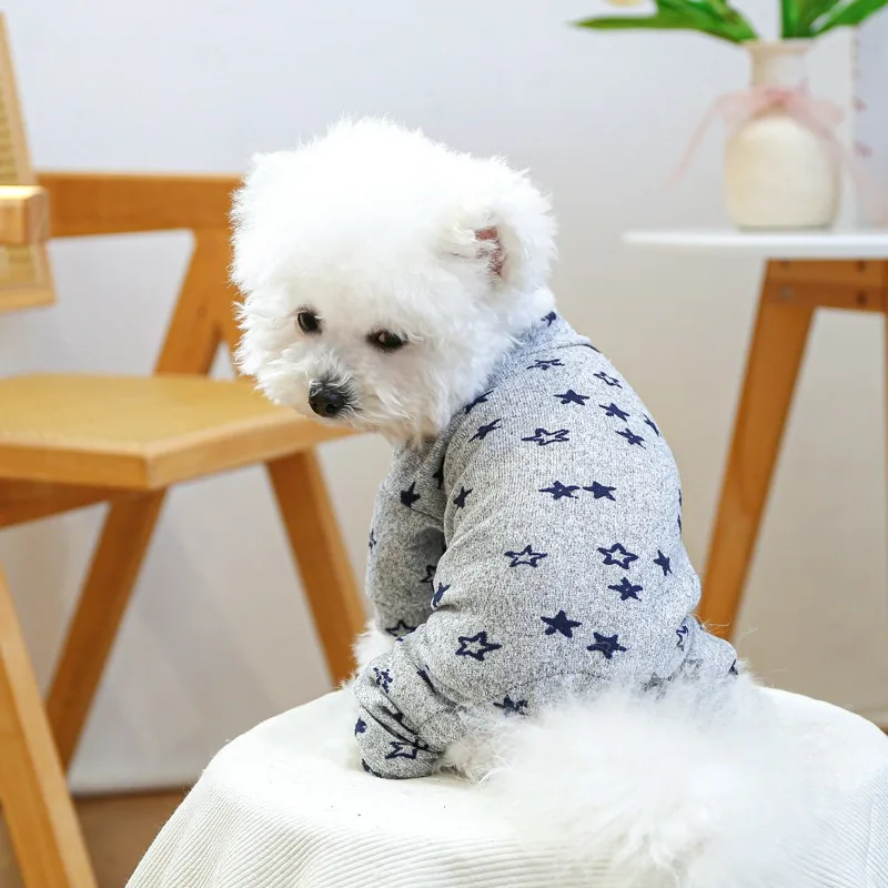 جمبسوت للكلاب لربيع وصيف ملابس جديدة للكلاب الأليفة ملابس جرو صغيرة ملابس منزلية على شكل نجمة رمادية