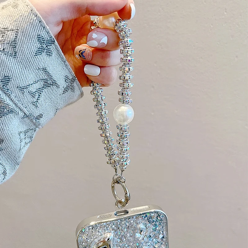 Luxurious Phone Case For iPhone 15 14 13 12 Pro Max electroplated silver glitter Cover for iphone 11 love bow case with Bracelet