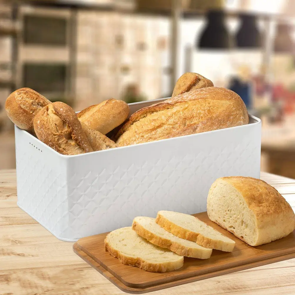 

Heavy Duty Iron Bread Container with Bamboo Lid Large Size for Kitchen Countertop Bread Cake Snack Storage Multi Functional Bin