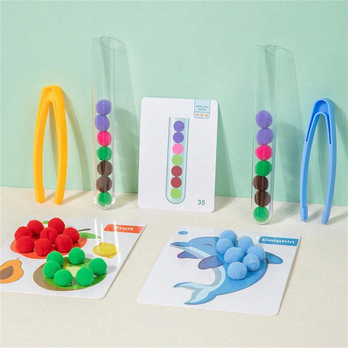 120pcs Plush Mini Balls Clamp Plush Ball Game Kids Color Learning Educational Game Toy 