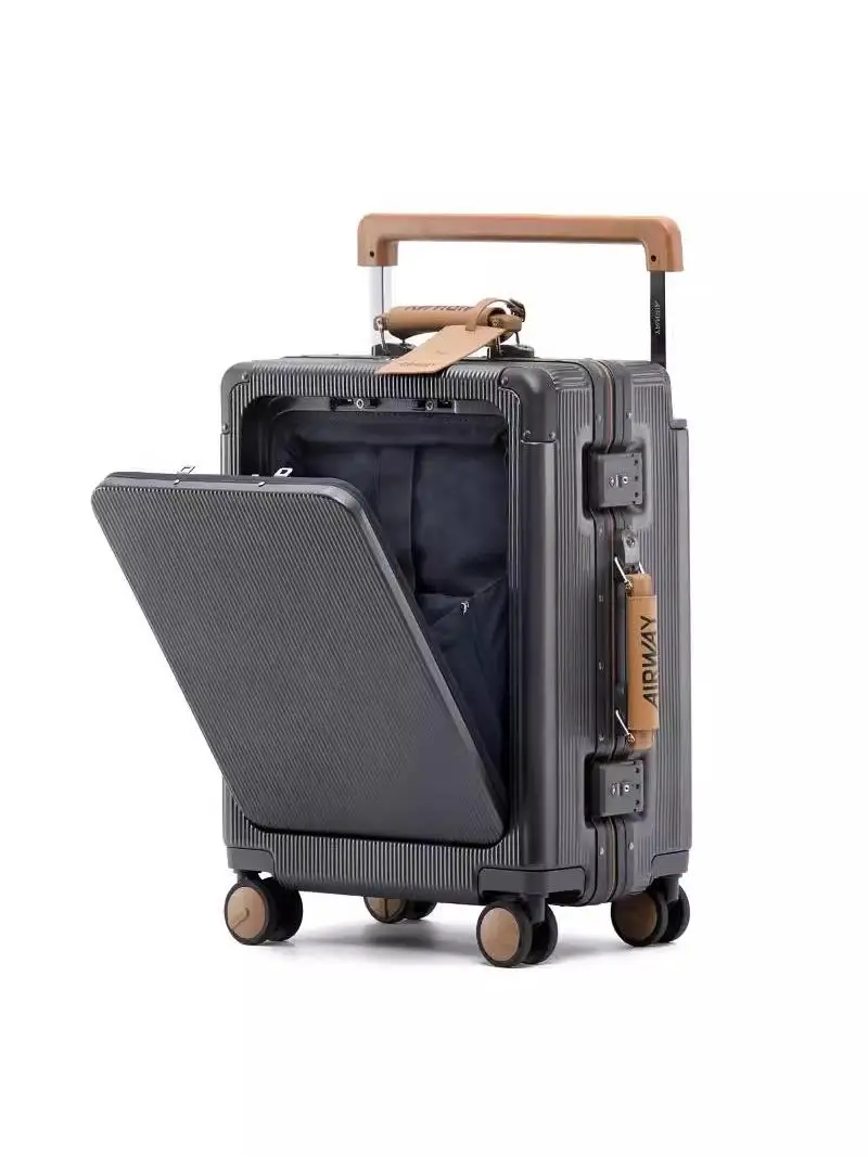 Airway Aluminum Frame Front Open Cover Luggage Women 20-Inch Wide Trolley Boarding Case Men's Multi-Functional Luggage Trolle...