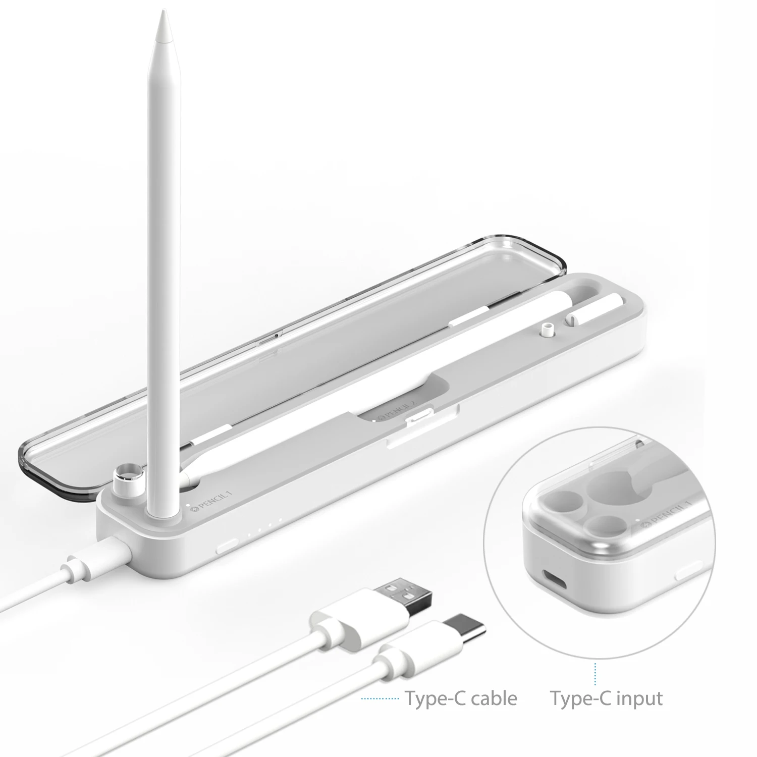 

Магнитный чехол для беспроводной зарядки Dormin 2 в 1 для Apple Pencil 12 со встроенным аккумулятором емкостью 570 мАч, светодиодным дисплеем, коробка для хранения USB-C