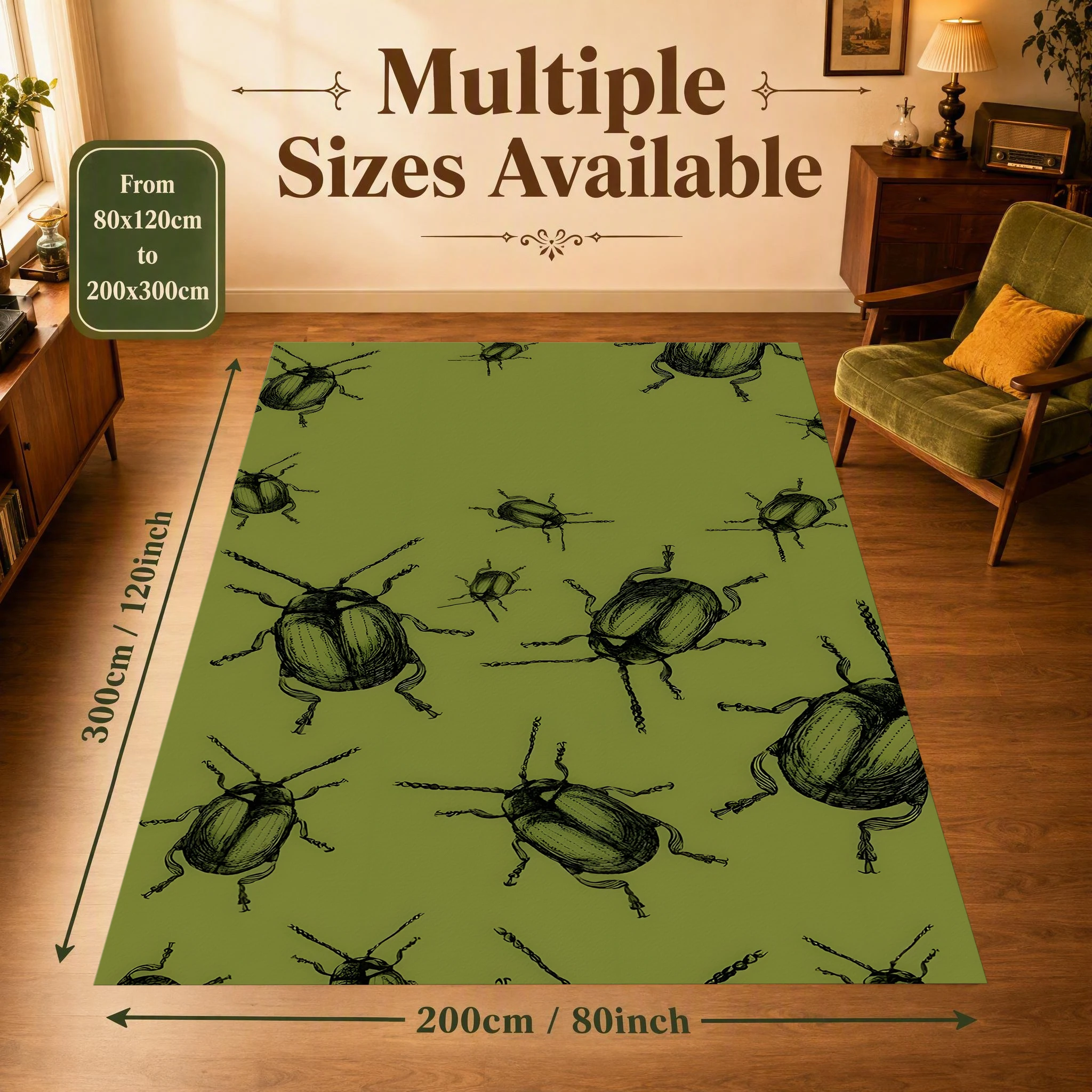 2D Large Carpet Hand Painted Beetle Unique Trendy Cool Style for Living Room Bedroom