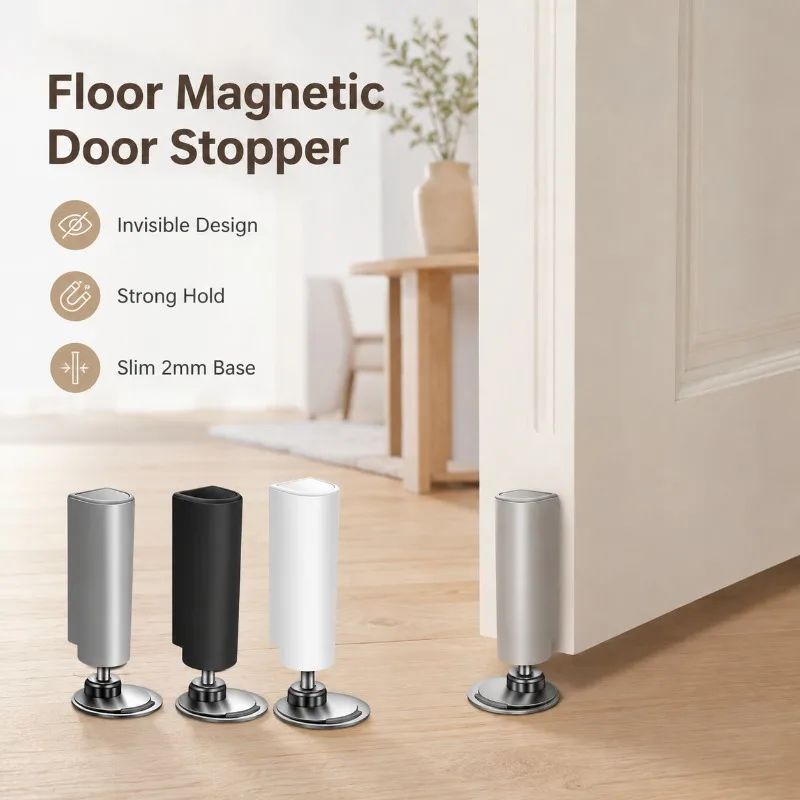 No Drill Magnetic Door Stopper Invisible Floor Door Holder Strong Magnetic Anti-Collision Buffer for Bedroom Bathroom Home Doors