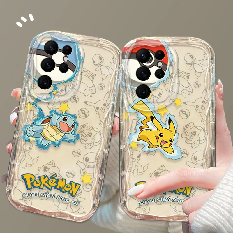 P-ikachu Squirtle For Samsung Galaxy S24 S23 S22 S21 A35 A55 A25 A15 Ultra Plus Lite 5G Wave Oil Phone Case