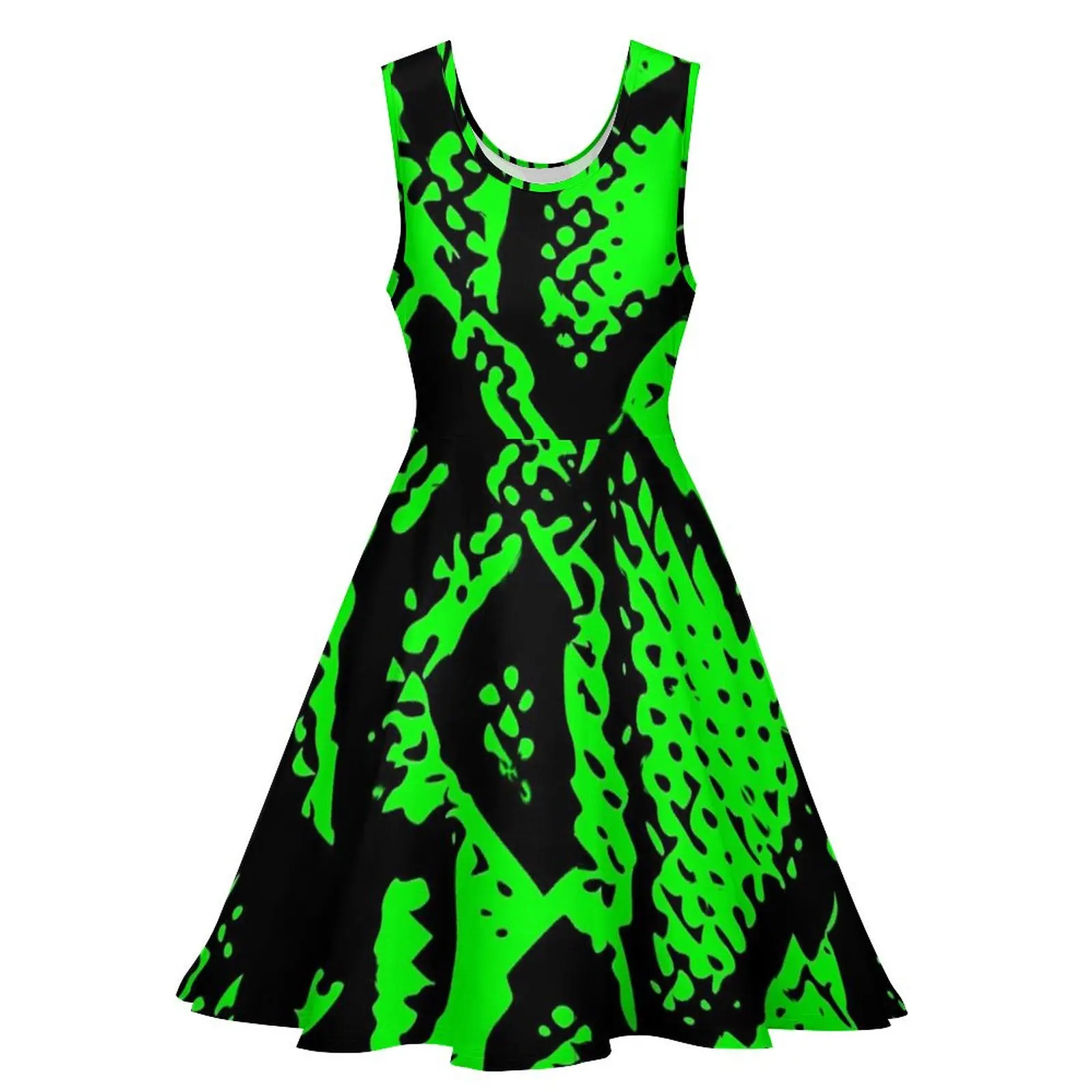 Slangenleer Jurk Groene En Zwarte Python Strand Jurken Hoge Taille Casual Custom Skate Jurk Zomer Oversized Kleding