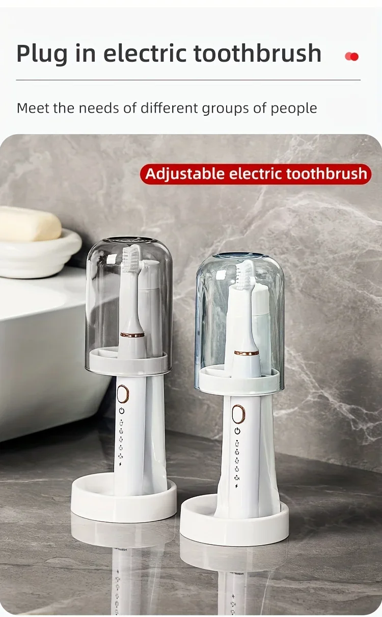 Toothbrush Holder with Dust Cover, Drainage Design, Plastic Multifunctional Bathroom Toothbrush and Cup Organizer