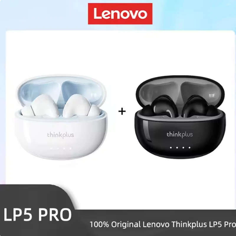 Fones de ouvido sem fio Bluetooth Lenovo LP5 PRO, estilo intra-auricular, headset musical HiFi estéreo, chamadas HD, baixa latência, com microfone.