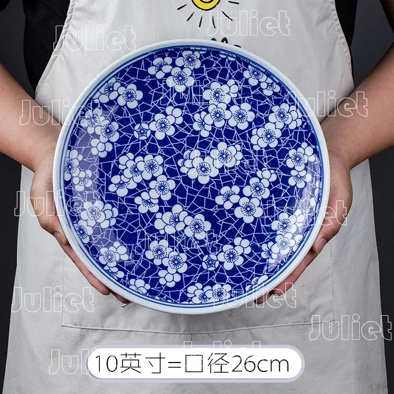 Large Dinner Plate Household Use Ceramic Plates Classic Pattern Tableware Decor Creative Design Restaurant Living Room Plates