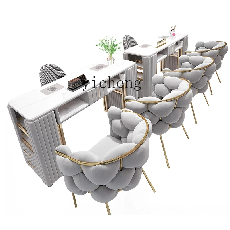 

ZK simple modern double-layer golden marble manicure table and chair set single double manicure table