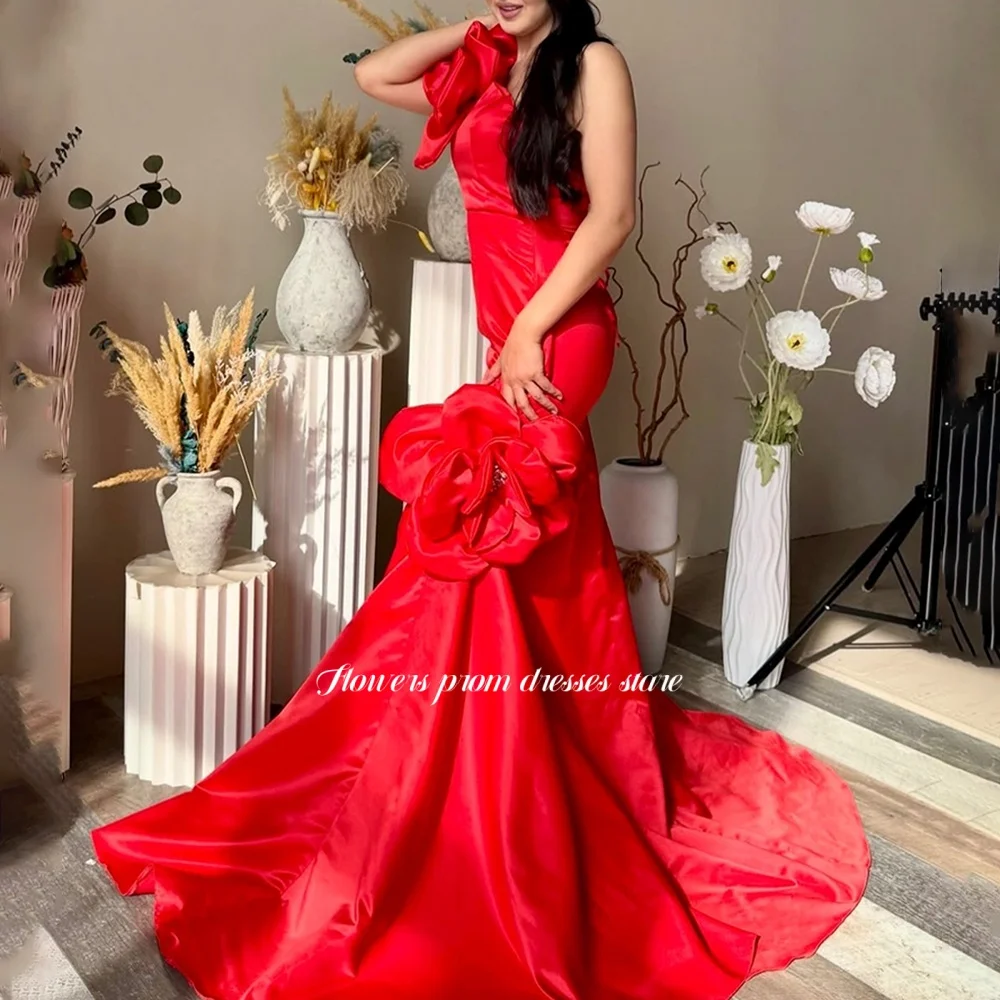 

Flowers Red Mermaid Evening Dress with 3D Flowers Party Dress One Shoulder Prom Dress for Women فساتين مناسبة رسمية Customized
