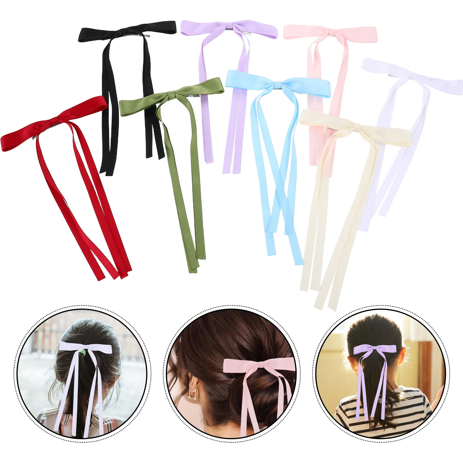 

8Pcs Tassel Hair Bow Clips Chinese Style Ribbon Barrettes Metal Claw Clips Ancient Elegance Festival Accessories Girls Teens