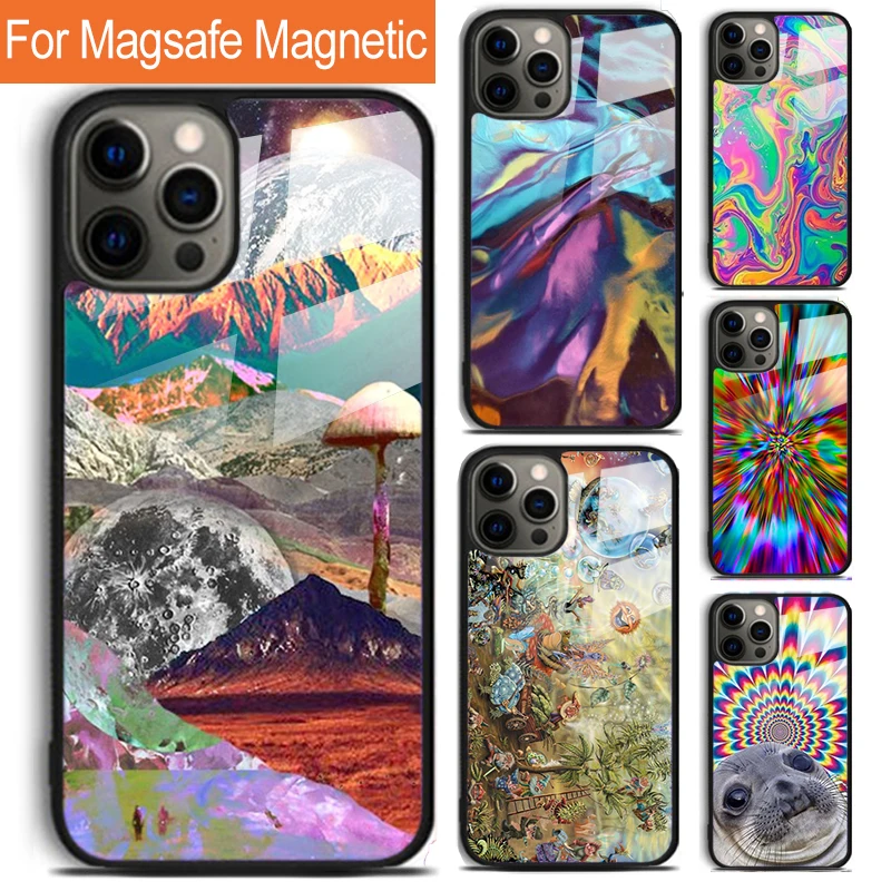 Hippie Trippy Psychedelic Message Abstract Phone Case For iPhone 16 15 14 13 12 Pro Max Plus Magsafe Magnetic Wireless Charging