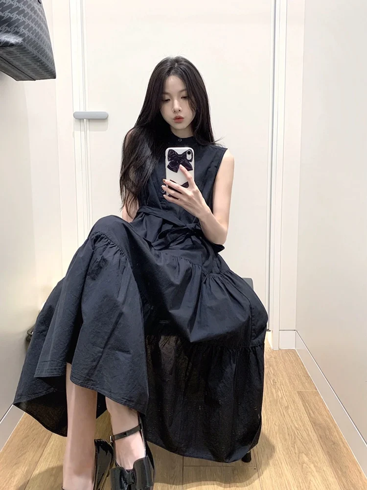 hebe-sle-summer-2025-salt-series-bla-pleated-waist-cinched-svel-dr-women's-long-dr-casual-home-clothes