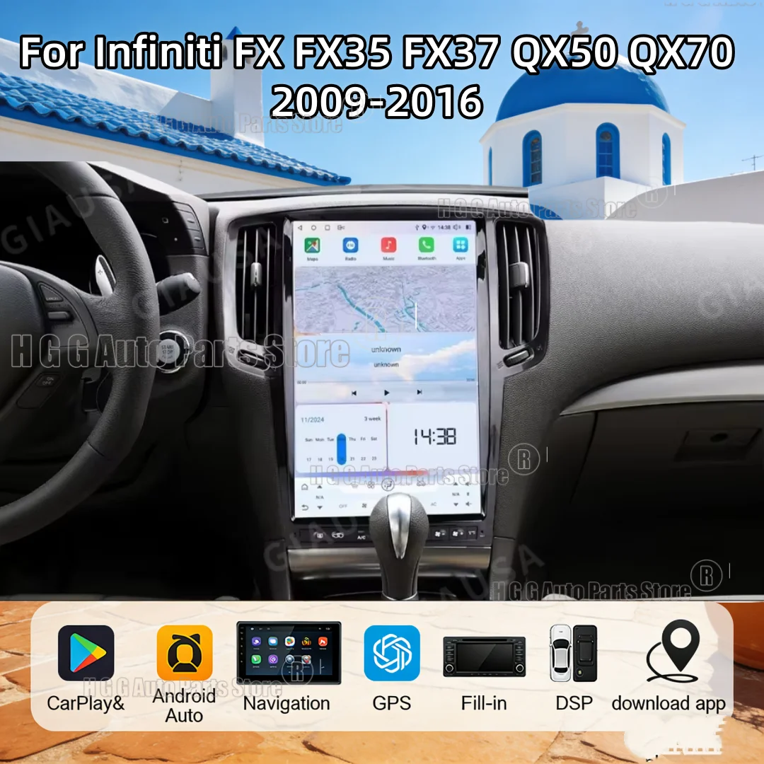 

14,5-дюймовый автомобильный радиоприемник на Android 14 для Infiniti FX FX35 FX37 QX50 QX70 2009-2016 с GPS-навигацией, медиаплеером, аудиосистемой и мультимедиа