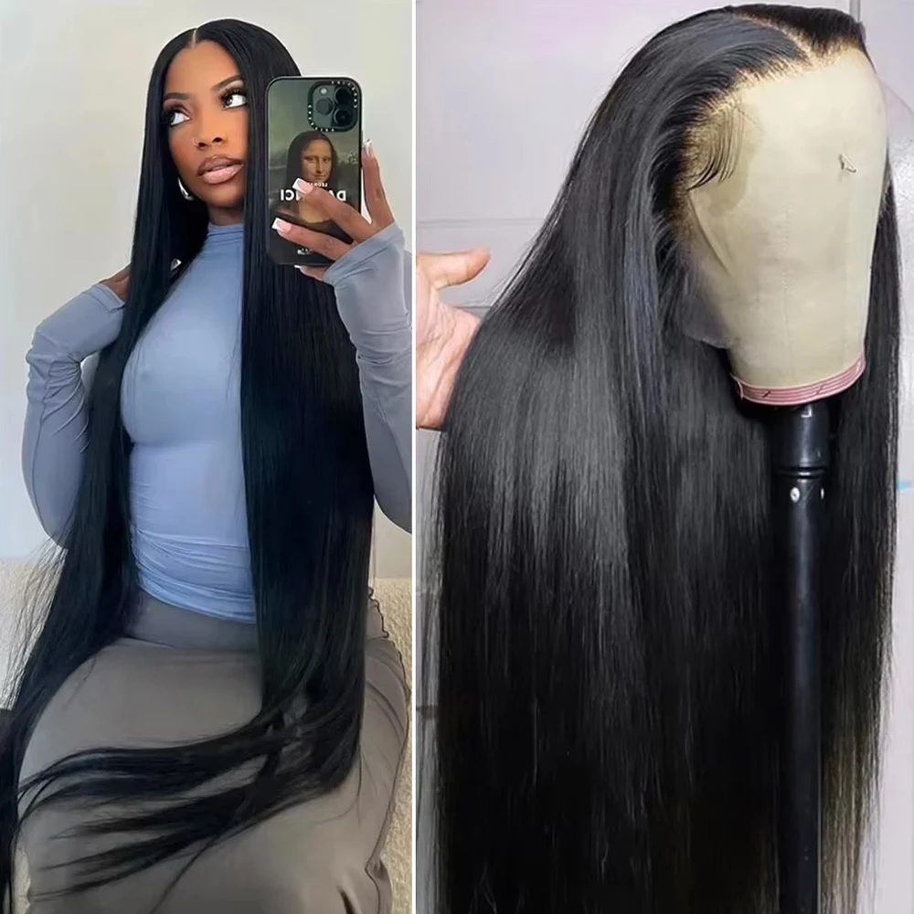 

38 40 Inch 200% Bone Straight HD Lace Frontal Wig 13x6 Brazilian Black 100% Human Hair Wigs 360 Full Lace Front Wig Pre Plucked
