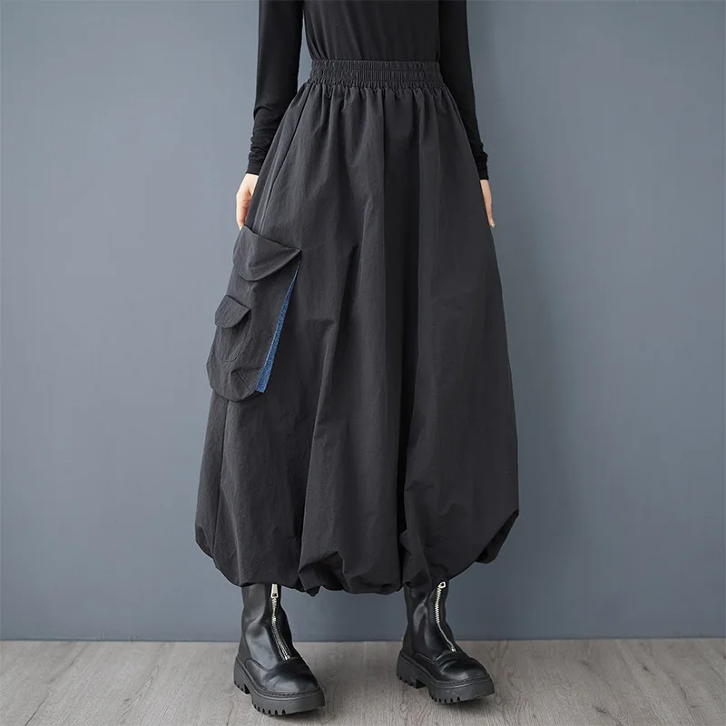 HKSH 2025 Primavera Autunno Nuove Donne Gonna Elastico A Pieghe Patchwork Denim Tasca Versatile Elegante Chic Bud Gonne HK12470