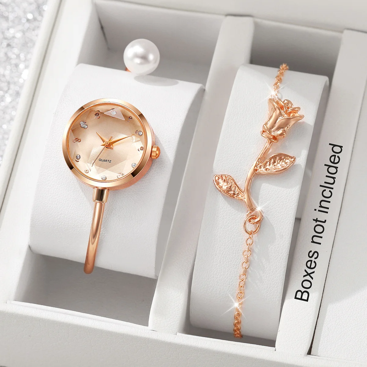 2PCS Fashion Opening-cuff Bangle Women' Quartz Watch Bracelet Set Elegant Watch Gift for Ladies Reloj Mujer（Without Box）