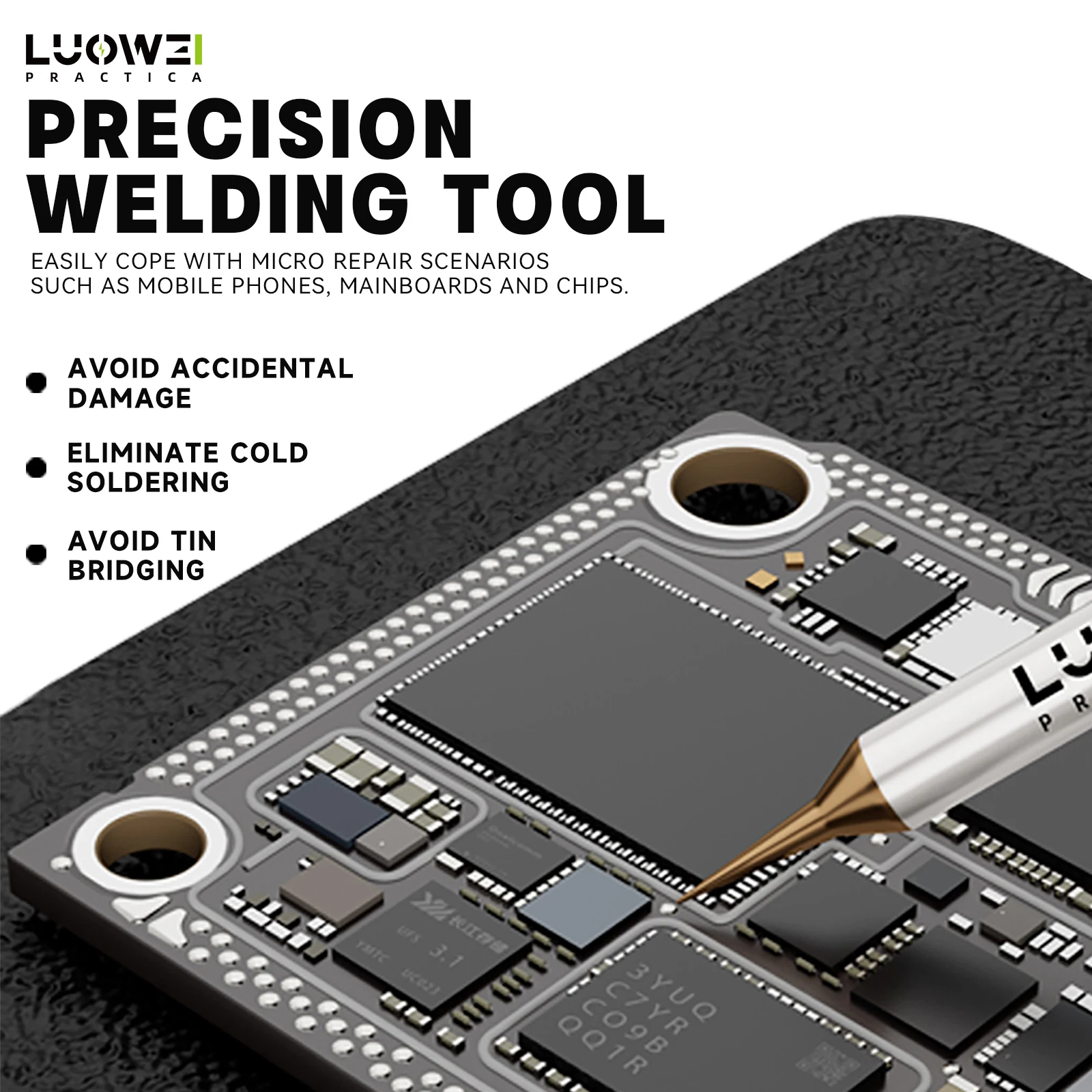 LUOWEI LW-C210 10PCS Fly Wire Soldering Tip Kit 0.1mm Replaceable Bent Pointed Knife Tips for Phone PCB Repair Tool