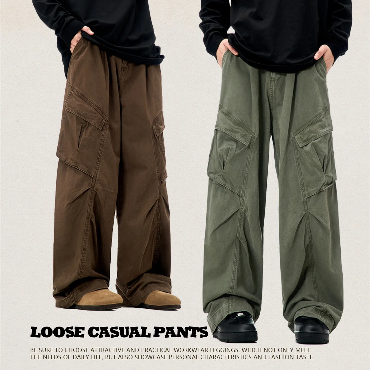 

Американские рабочие брюки унисекс с плиссировкой, большими 3D-карманами, свободного кроя, в стиле ретро, повседневные, драпированные, с широкими штанинами