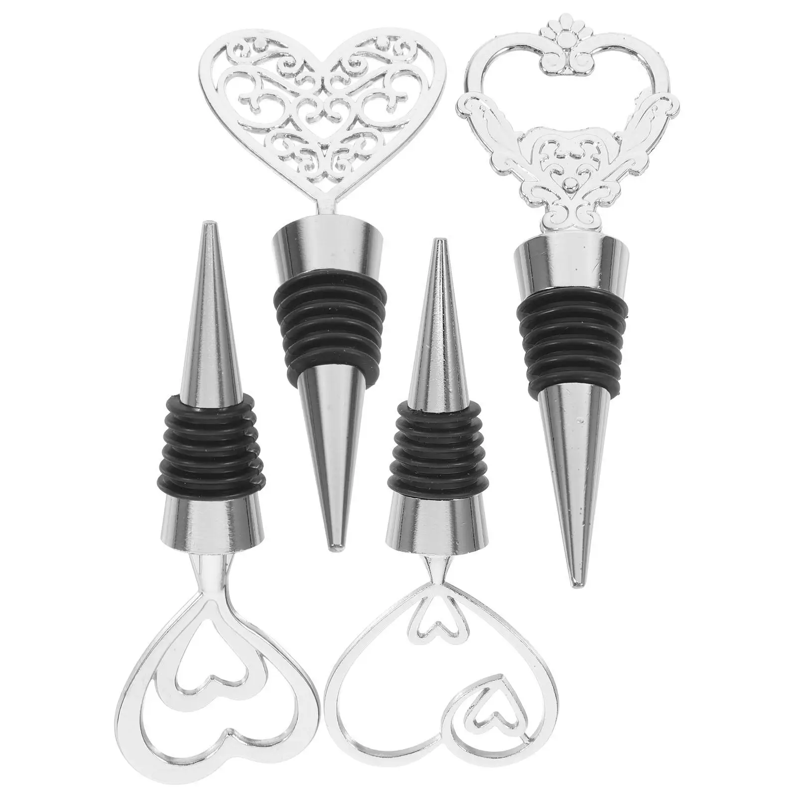 

4 Pcs Wine Stopper Bottle Decorative Stoppers Alloy Heart-shaped Sealer Corks for Bottles