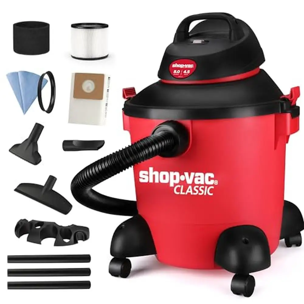 

8 Gallon Wet Dry Vacuum W/ 4.5-Peak HP & Blowing Function Ideal Jobsite Cleaning & Workshop Filter Hose and Accessories Included