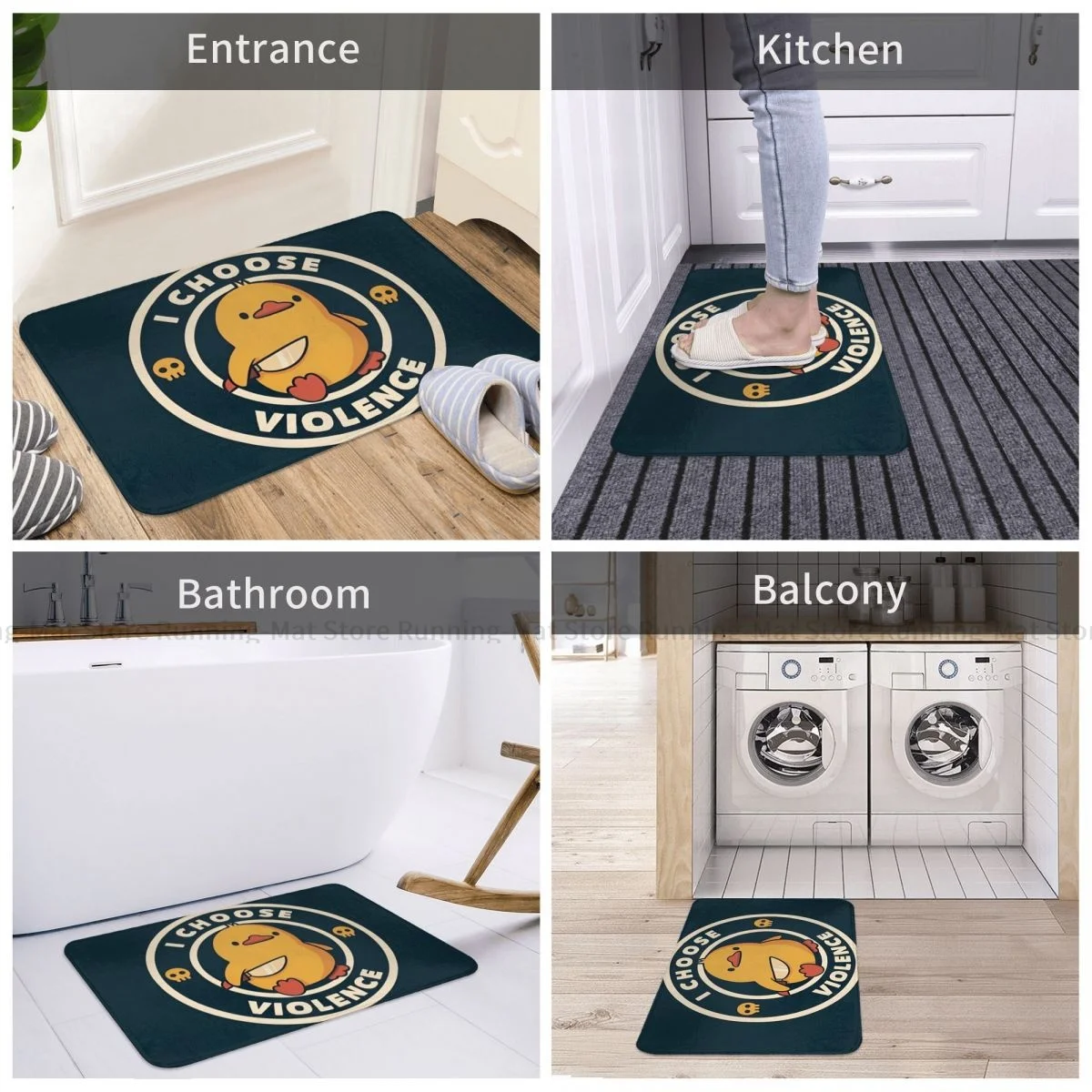 Kitchen Non-Slip Carpet I Choose Violence Funny Duck Living Room Mat Entrance Door Doormat Floor Decoration Rug