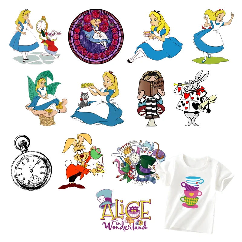 Cartoon Alice nel paese delle meraviglie toppe per abbigliamento fusibile adesivi in vinile iron on Flex fusibile transfer