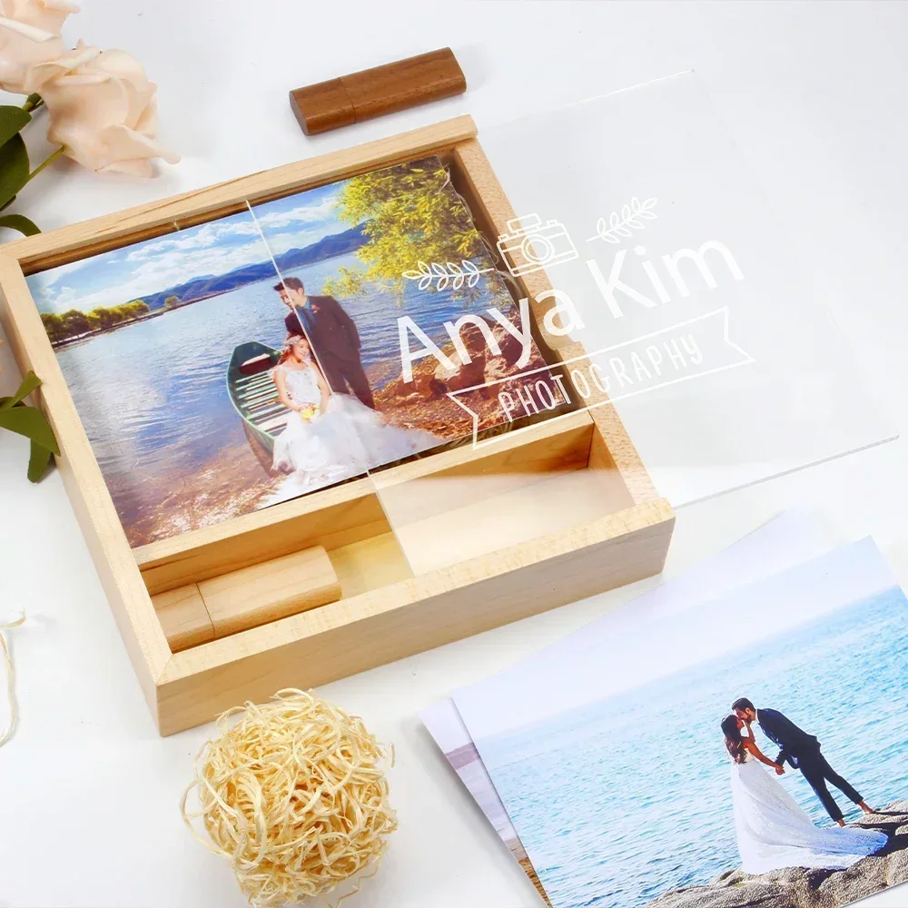 5 PCS JASTER Free Custom Logo USB 2.0 Flash Drive 128GB Wooden Pen Drive 64GB  Album Photography Box Creative Gift Memory Stick