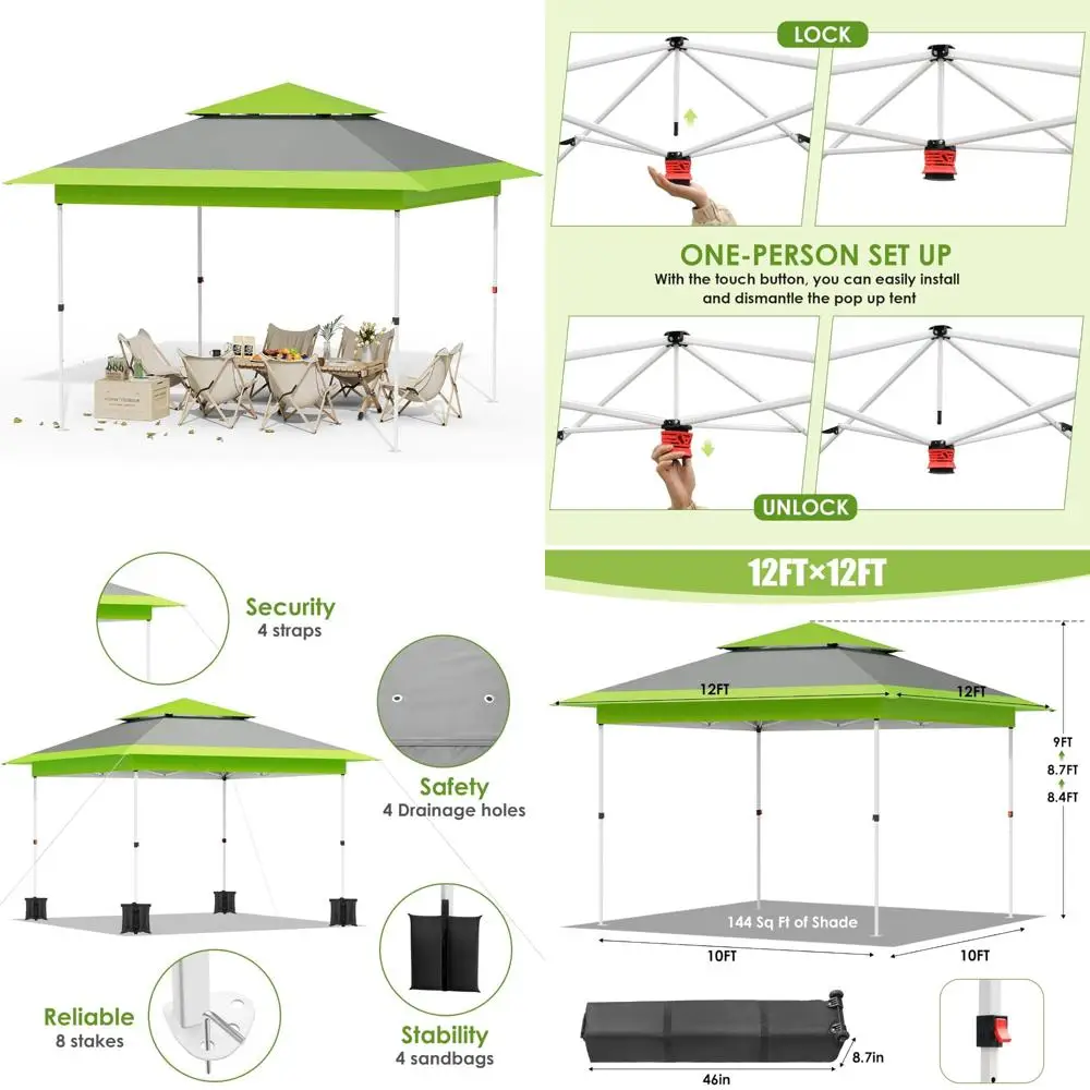 

Мгновенная всплывающая палатка с навесом, простая установка для 1 человека, прочное укрытие для улицы, пляжный тент с сумкой на колесиках, подходит для кемпинга