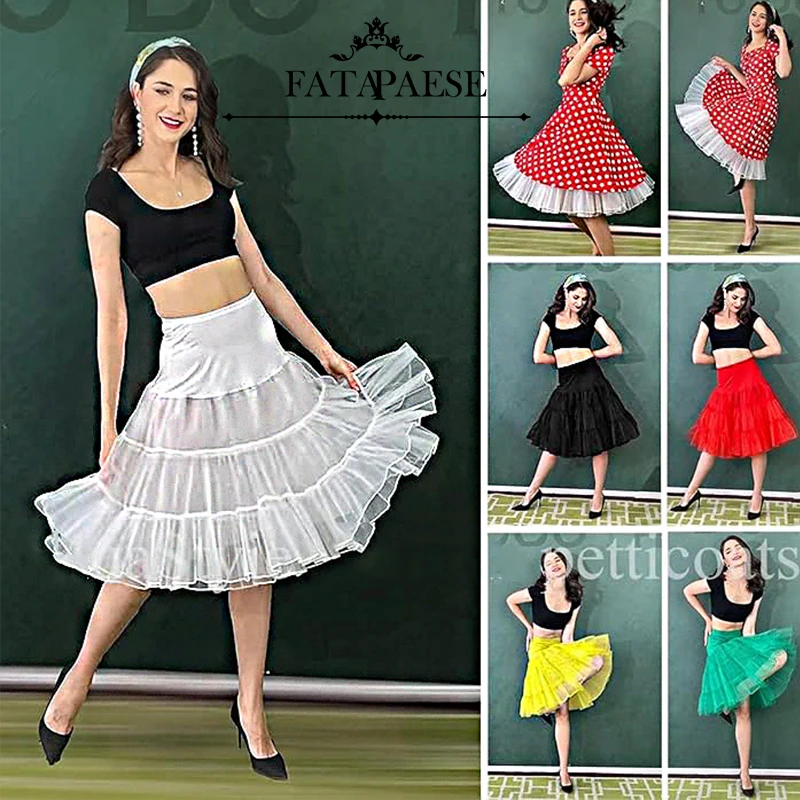 Fatapaese 1950S organza แหวนชุดชั้นในในยุค50กระโปรงสั้น MIDI ผ้ายืดมากโพลีเอสเตอร์/ organza สำหรับทุกวัน