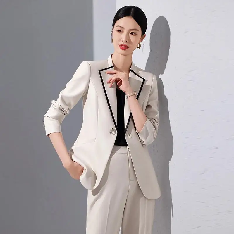 Elegant Single Button Blazer Suit Pant Sets for Women 2 Pieces Business Formal Office Outfit Autumn Plus Size Jacket Trousers