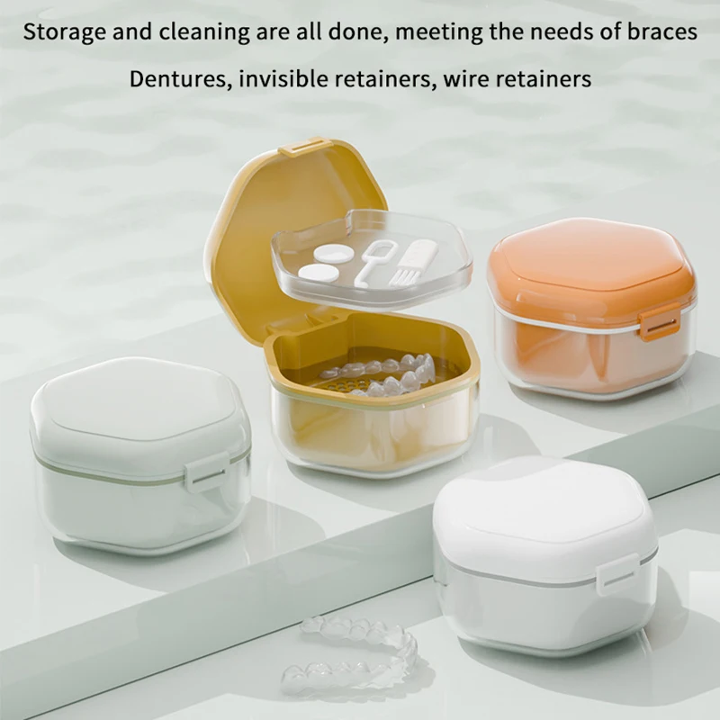 1PC Oral Orthodontic Retainer Cleaning Case Denture Bath Box With Strainer Double Layer Braces Storage Box Soaking Container