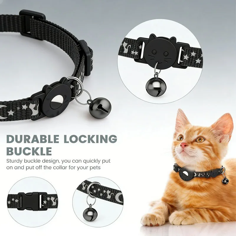 

Breakaway Airtag Tag Pet Collar with AirTag Holder & Moon Ornament for Kitten Collar Girl Boy Cats Dog Collar Kitten Accessories