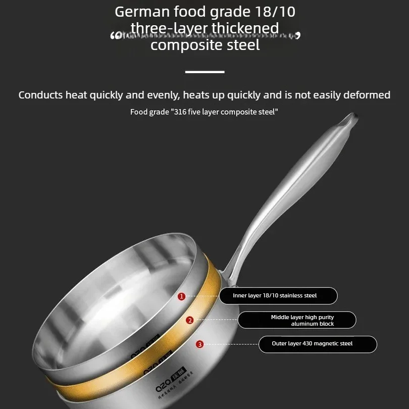 

18-10 stainless steel small frying pan with high aesthetic value, frying pan, induction cooker, gas stove