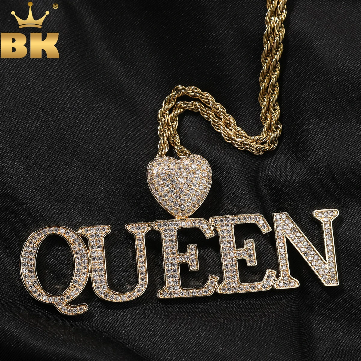 

TBTK ледяное сердце залог, подвеска с буквами на заказ, микроасфальтированный кубический цирконий, табличка с именем, ожерелье, ювелирные изделия в стиле хип-хоп