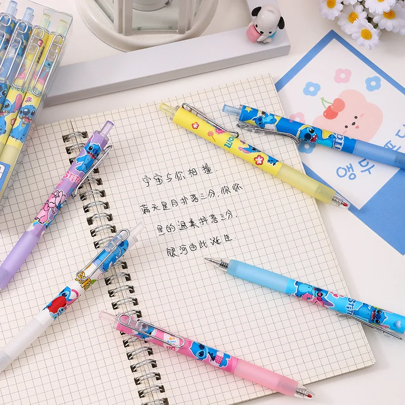 12pcs Disney Stitch Gel Pens Cartoon New Pressing Pen Black Water Ink 0.5mm Cute Signature Pen Stationery Student children Gift