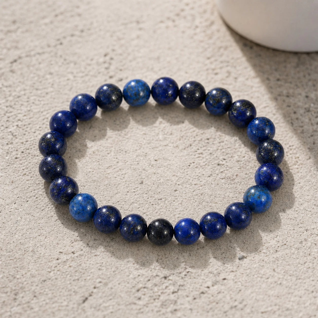 1pc Natural Blue Semiprecious Stone Round Beaded Bracelet Unisex Stretch Strand Meditation Style for Men Women