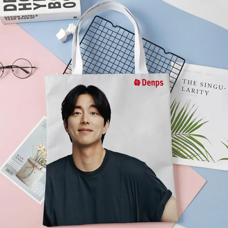 Custom Gong Yoo Actor Tote Bag Cotton Cloth Shoulder Shopper Bags for Women Eco Foldable Reusable Shopping Bags 0414