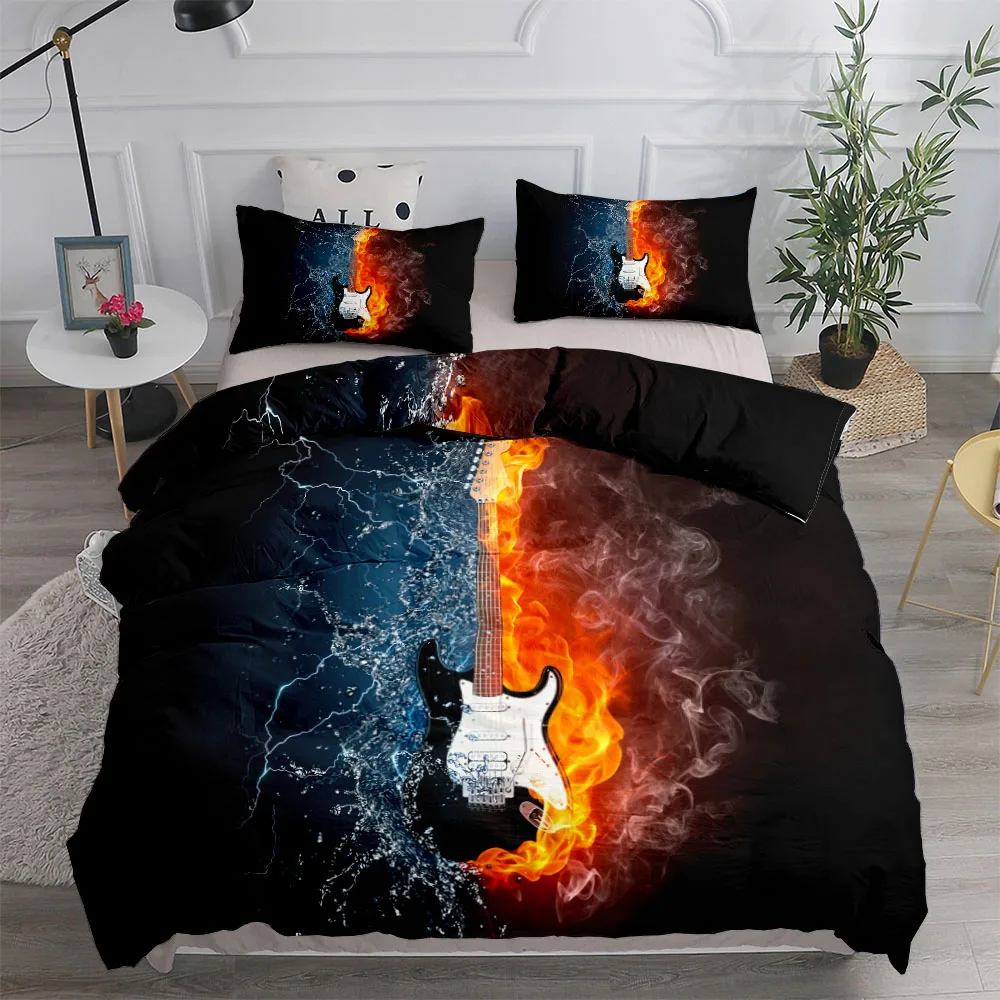 

Fire And Water Guitar Musical Instruments Duvet Cover Set King Queen Double Full Twin Single Size Bed Linen Set