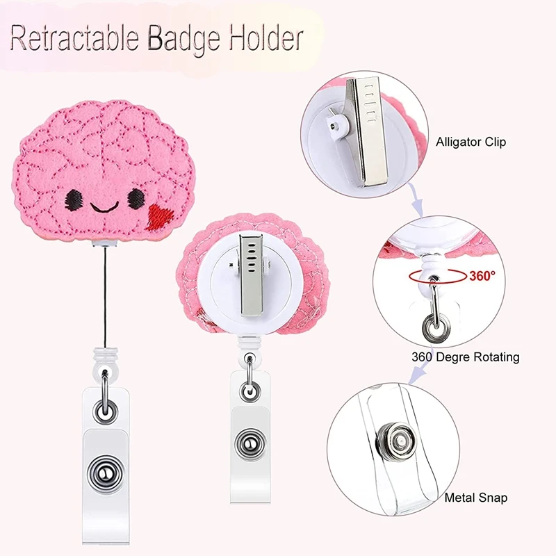 4 Pieces Nurse Badge Holder Reel Retractable Badge Clip ID Felt Decorative Cute Badge Reel (Brain, Heart, Lung)